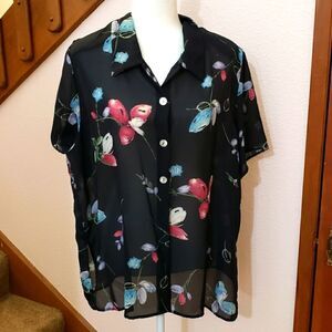 Worthington top, 18W, black floral.